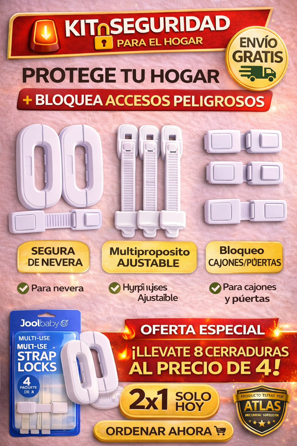 KIT DE SEGURIDAD PARA EL HOGAR (2 SEGUROS DE NEVERA + 4 CERRADURAS MULTIUSO)